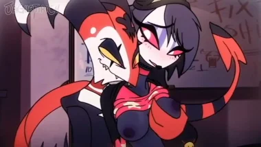 Blitzo toching her breasts